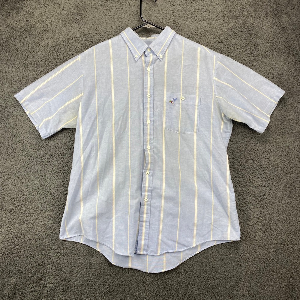 Vtg Raintree Southern Hampton Mens Striped‎ Button Down Shirt L Duck Embroidery